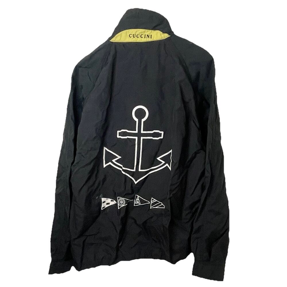 VTG 80s Cuccini Sailing Windbreaker Jacket Flag Men LRG Blk/Yellow Zip Preppy